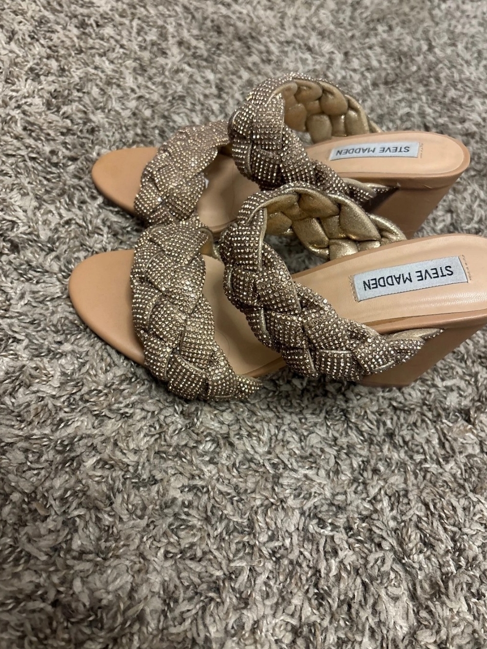 Steve Madden Kenley rhinestone-embellished braided block heel sandals Bronze Us7